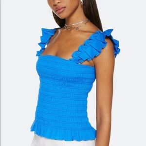 NWT Ramy Brook Riley Smocked Ruffle Top Size XS Horizon